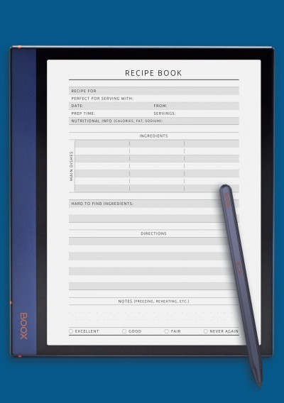 Recipe Book Template Detailed - Original Style for BOOX Note