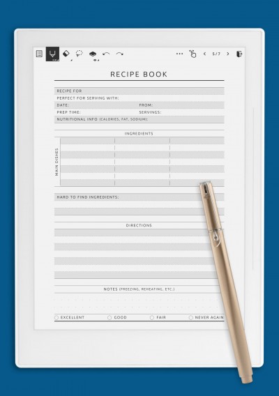 Supernote A5X Recipe Book Template Detailed - Original Style
