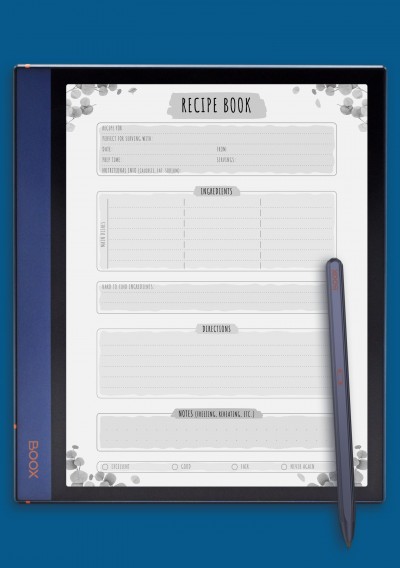 Recipe Book - Floral Style Template for BOOX Note