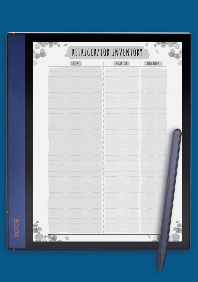 Refrigerator Inventory - Floral Style Template for BOOX Note