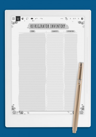 Refrigerator Inventory - Floral Style template for Supernote