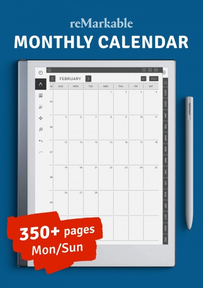 Download reMarkable Monthly Calendar (5 years) 2024 - 2029 - Printable PDF