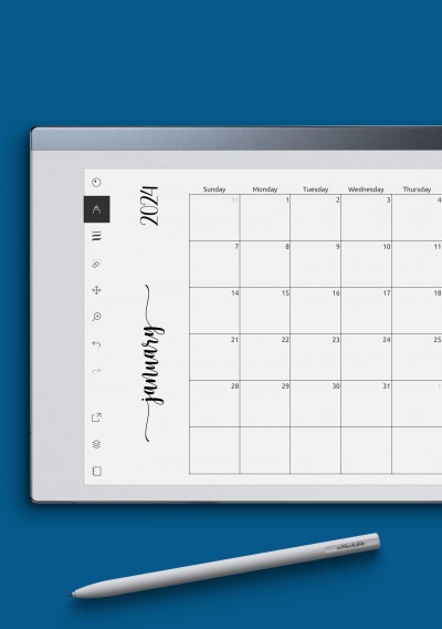 reMarkable Simple Monthly Calendar Horizontal