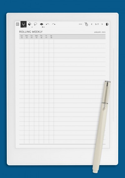 Rolling Weekly Template template for Supernote