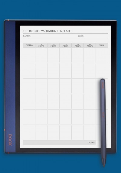 The Rubric Evaluation Template for BOOX Note