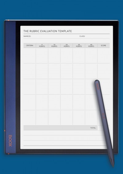 The Rubric Evaluation Template with Notes for BOOX Note