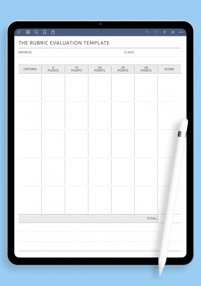 The Rubric Evaluation Template with Notes for GoodNotes