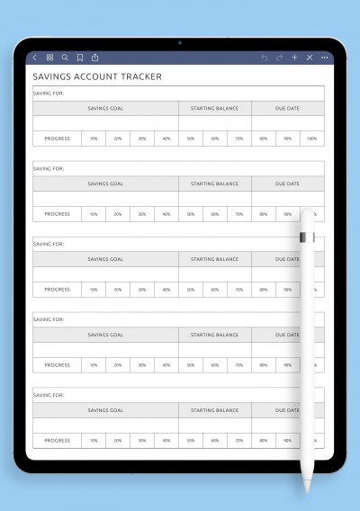 Savings Account Tracker template for GoodNotes
