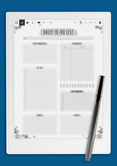 Supernote Scheduled Daily To Do List - Floral Style Template