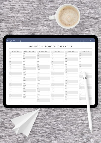 iPad Horizontal School Calendar Template