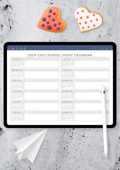Horizontal School Event Calendar Template for iPad