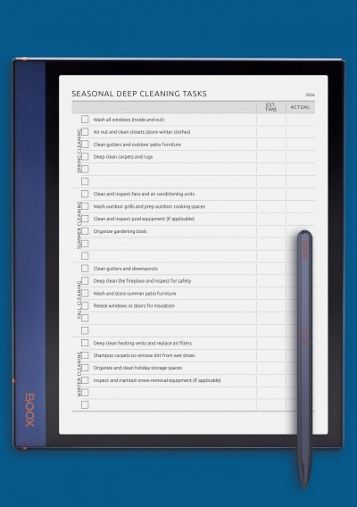 Seasonal Deep Cleaning Tasks template for BOOX Note