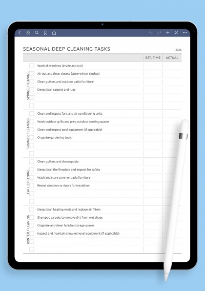 Seasonal Deep Cleaning Tasks template for GoodNotes