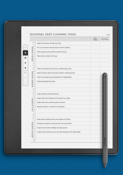 Seasonal Deep Cleaning Tasks template for Kindle Scribe