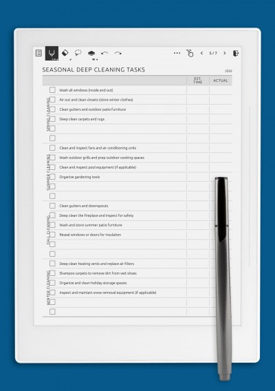Seasonal Deep Cleaning Tasks template for Supernote