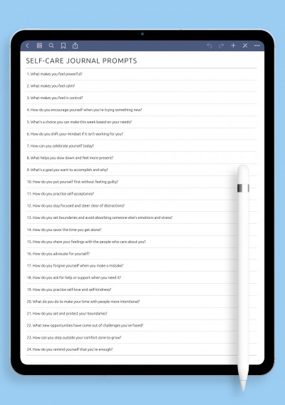 Self-Care Journal Prompts Template for Notability