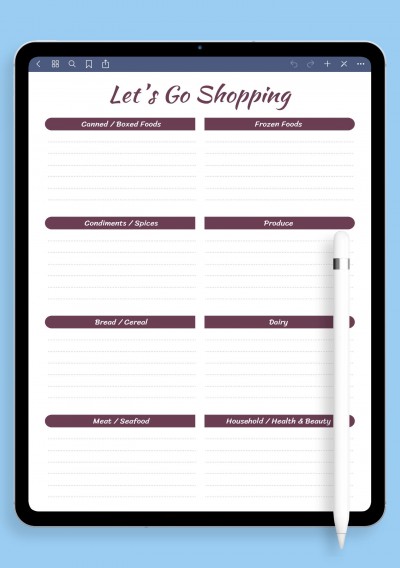 GoodNotes Shopping List Template