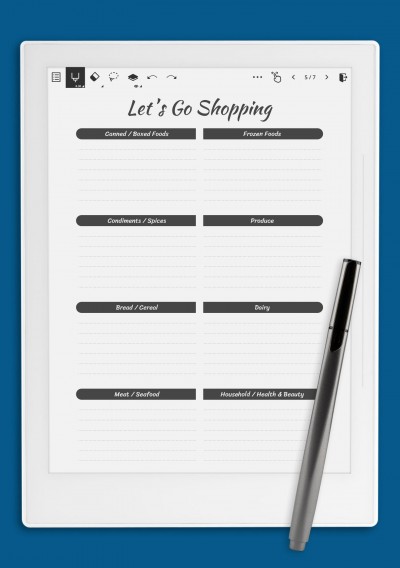 Supernote Shopping list template
