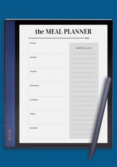 Shopping template for meal planning for BOOX Note