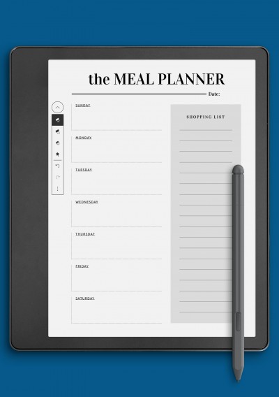 Kindle Scribe Shopping template for meal planning