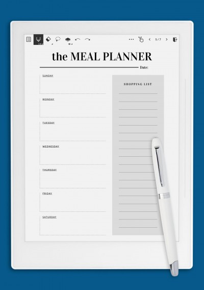 Supernote Shopping template for meal planning