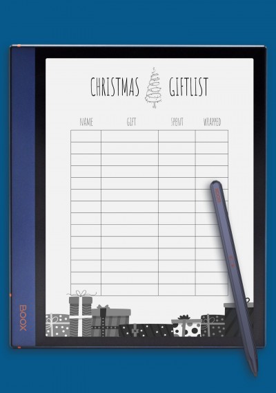 Simple Bright Christmas Gift List Template for BOOX Note