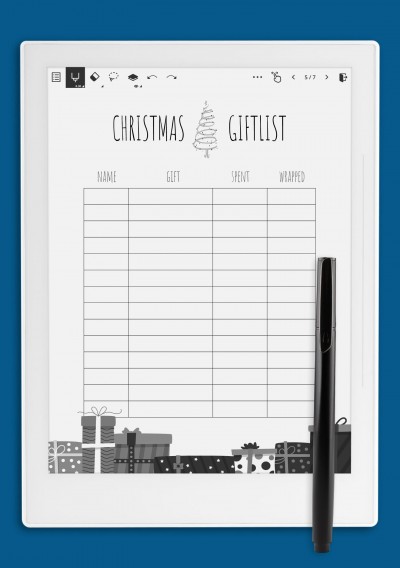 Supernote A6X Simple Bright Christmas Gift List Template
