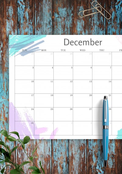 Download Printable Simple Colored Monthly Calendar PDF