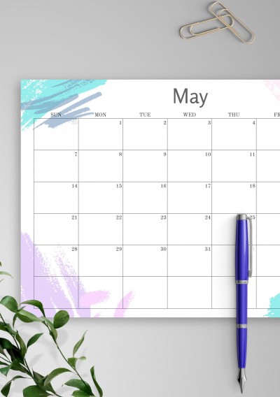 Download Simple Colored Monthly Calendar - Printable PDF