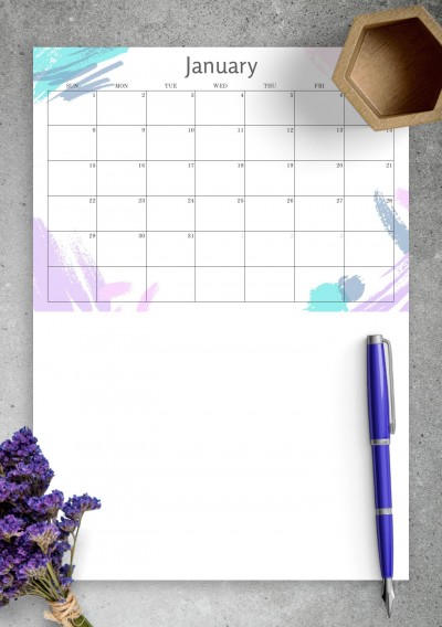 Download Simple Colored Monthly Calendar - Printable PDF