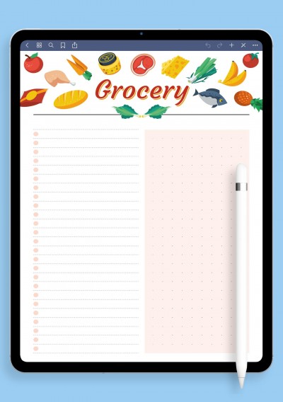 iPad Simple colourful grocery list template