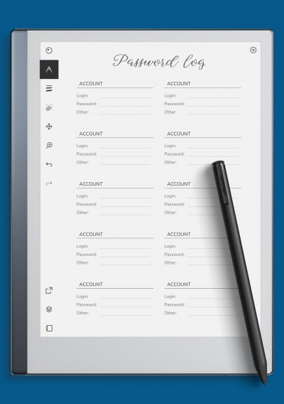 reMarkable Simple Font Password Log Template