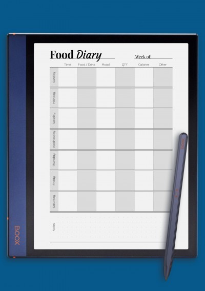 Simple Food Diary Template for BOOX Note