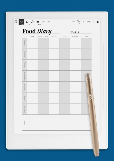 Simple Food Diary template for Supernote
