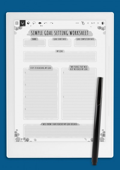 Supernote A5X Simple Goal Setting Worksheet - Floral Style Template