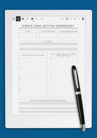 Supernote Simple Goal Setting Worksheet - Original Style Template