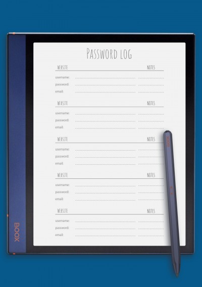 Simple Password Log Template for BOOX Note Air