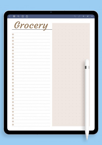Simple grocery list template for iPad & Android