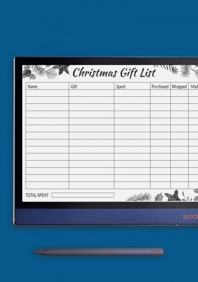 Horizontal Simple Horizontal Christmas Gift List for Onyx BOOX