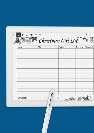 Simple Horizontal Christmas Gift List Template for Supernote