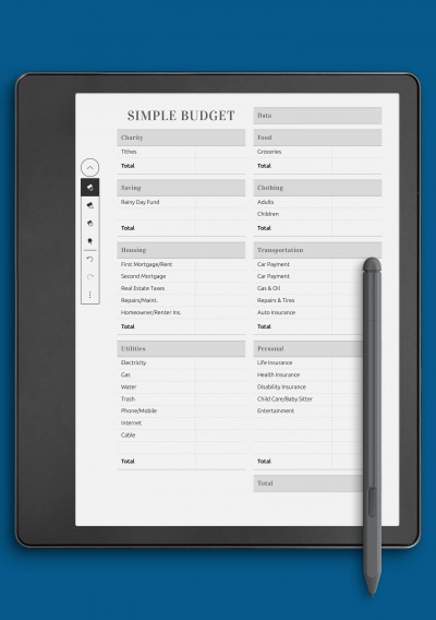 Simple Household Budget Template for Kindle Scribe