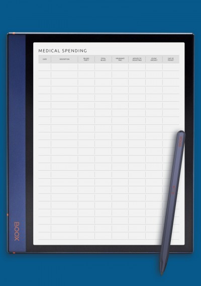 BOOX Note Air Simple Medical Spending Tracker Template