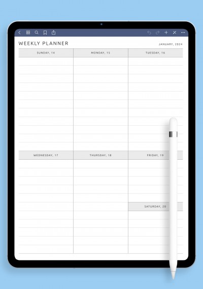 Simple Monochrome One-Page Weekly Schedule Template for GoodNotes