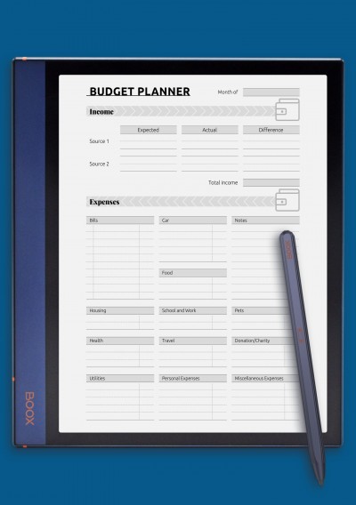 Simple monthly budget template for BOOX Note