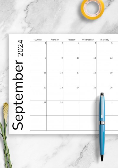 Download Simple Monthly Calendar Grid - Printable PDF