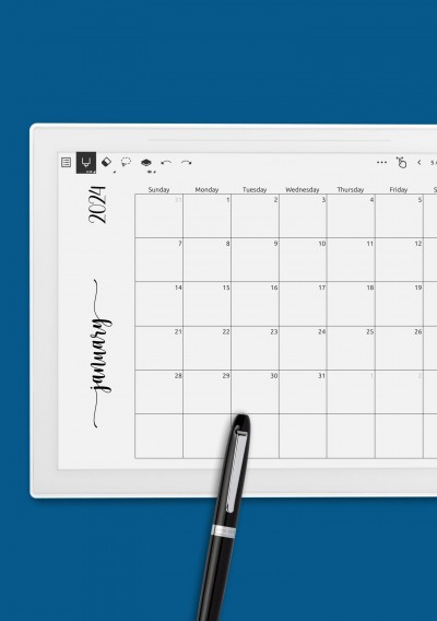 Simple Monthly Calendar Horizontal Template for Supernote