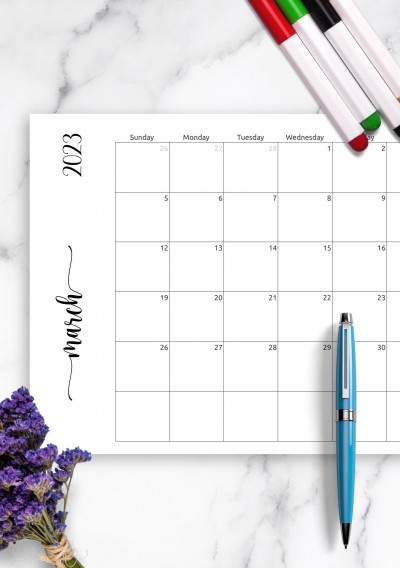 Download Printable Simple Monthly Calendar Horizontal PDF
