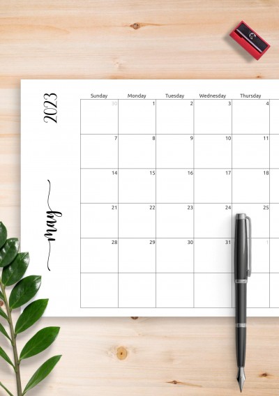 Download Simple Monthly Calendar Horizontal - Printable PDF