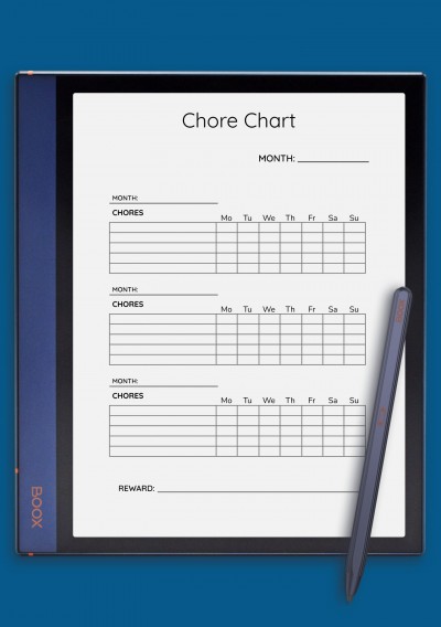 Simple Monthly Chore Chart Template for BOOX Note