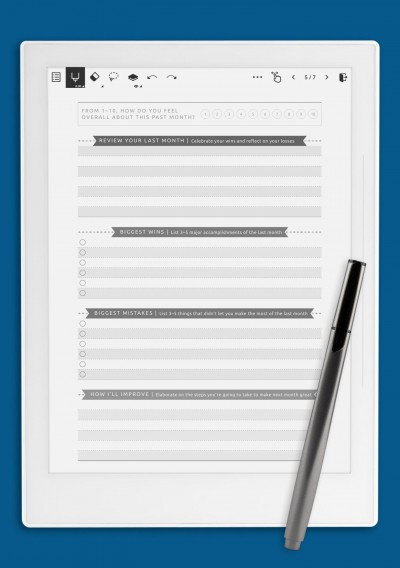 Supernote A6X Simple Monthly Goal Review Template - Casual Style